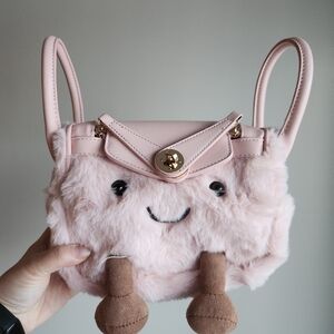 Pink Furry Smile Face Tote Bag